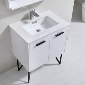 Kubebath KB30GW Bosco 30 Inch Modern Bathroom Vanity with Quartz Countertop and Matching Mirror