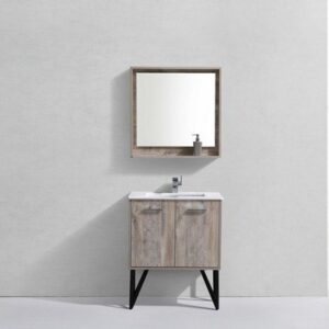 Kubebath KB30NW Bosco 30 Inch Modern Bathroom Vanity with Quartz Countertop and Matching Mirror