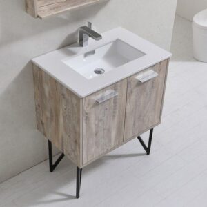 Kubebath KB30NW Bosco 30 Inch Modern Bathroom Vanity with Quartz Countertop and Matching Mirror