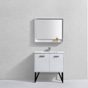 Kubebath KB36GW Bosco 36 Inch Modern Bathroom Vanity with Quartz Countertop and Matching Mirror