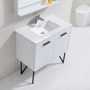 Kubebath KB36GW Bosco 36 Inch Modern Bathroom Vanity with Quartz Countertop and Matching Mirror