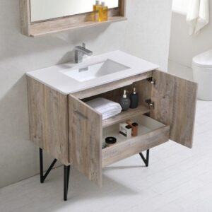 Kubebath KB36NW Bosco 36 Inch Modern Bathroom Vanity with Quartz Countertop and Matching Mirror