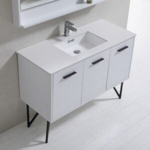 Kubebath KB48GW Bosco 48 Inch Modern Bathroom Vanity with Quartz Countertop and Matching Mirror