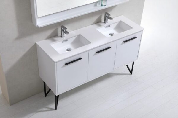 Kubebath KB60DGW Bosco 60 Inch Double Sink Modern Bathroom Vanity  with Quartz Countertop and Matching Mirror