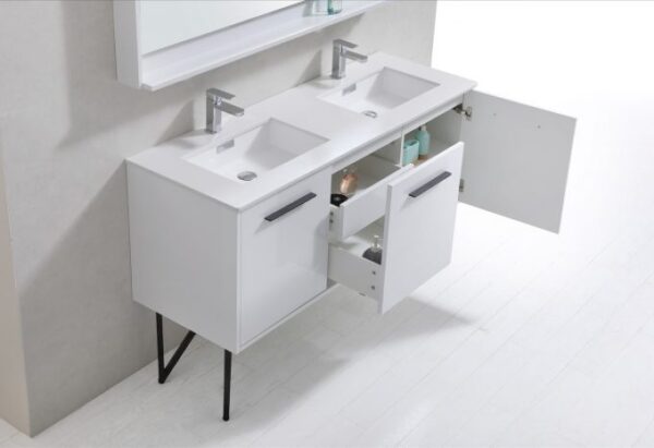 Kubebath KB60DGW Bosco 60 Inch Double Sink Modern Bathroom Vanity  with Quartz Countertop and Matching Mirror