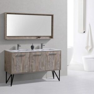 Kubebath KB60DNW Bosco 60 Inch Double Sink Modern Bathroom Vanity with Quartz Countertop and Matching Mirror