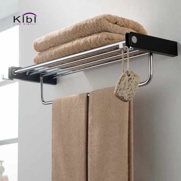 KIBI USA KBA1004 Artis 23 5/8 Inch Wall Mounted Towel Rack with Hook