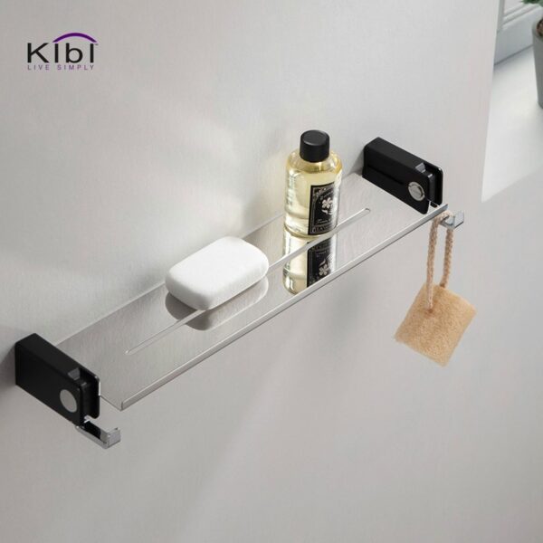 KIBI USA KBA1005 Artis 17 3/4 Inch Wall Mounted Towel Shelf with Hook