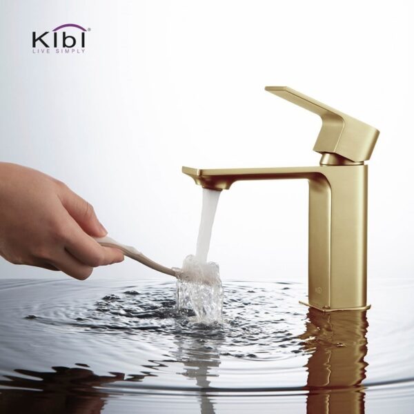 KIBI USA KBF1001 Mirage 6 3/8 Inch Single Hole Deck Mounted Lead Free Solid Brass Single Handle Bathroom Vanity Faucet with Hose