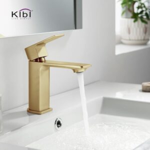 KIBI USA KBF1001 Mirage 6 3/8 Inch Single Hole Deck Mounted Lead Free Solid Brass Single Handle Bathroom Vanity Faucet with Hose