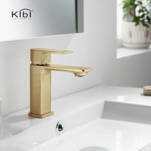 KIBI USA KBF1001 Mirage 6 3/8 Inch Single Hole Deck Mounted Lead Free Solid Brass Single Handle Bathroom Vanity Faucet with Hose