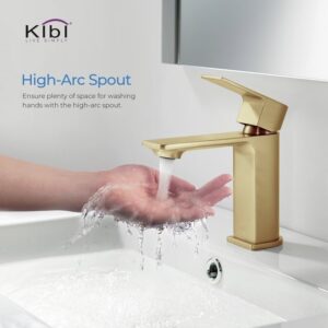 KIBI USA KBF1001 Mirage 6 3/8 Inch Single Hole Deck Mounted Lead Free Solid Brass Single Handle Bathroom Vanity Faucet with Hose