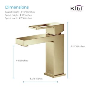 KIBI USA KBF1002 Cubic 6 3/4 Inch Single Hole Deck Mounted Solid Brass Single-Handle Bathroom Vanity Sink Faucet with Water Hose