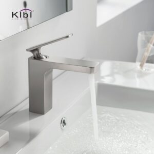 KIBI USA KBF1006 Infinity 6 1/4 Inch Single Hole Deck Mounted Lead Free Solid Brass Single Handle Bathroom Vanity Sink Faucet with Water Hose