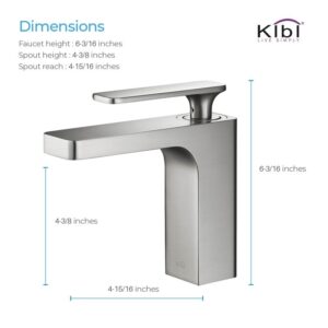 KIBI USA KBF1006 Infinity 6 1/4 Inch Single Hole Deck Mounted Lead Free Solid Brass Single Handle Bathroom Vanity Sink Faucet with Water Hose