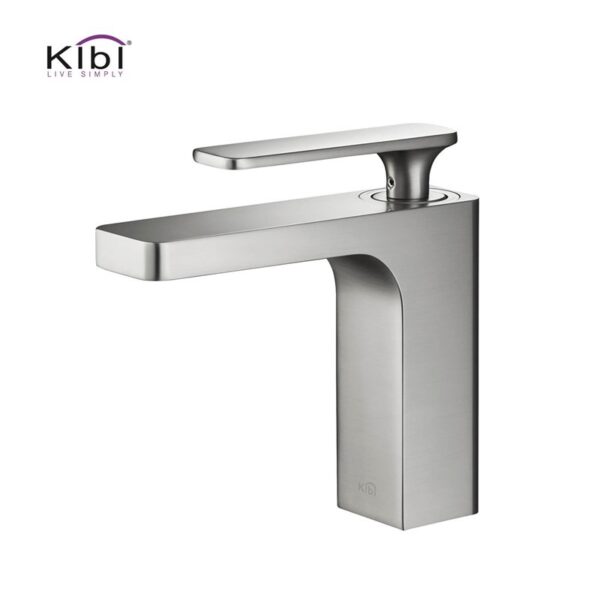 KIBI USA KBF1006 Infinity 6 1/4 Inch Single Hole Deck Mounted Lead Free Solid Brass Single Handle Bathroom Vanity Sink Faucet with Water Hose