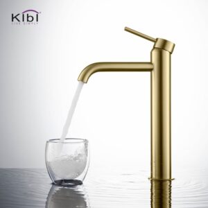 KIBI USA KBF1009 Circular 11 3/8 Inch Single Hole Deck Mounted Luxury Solid Brass Single Hole Bathroom Vessel Sink Faucet