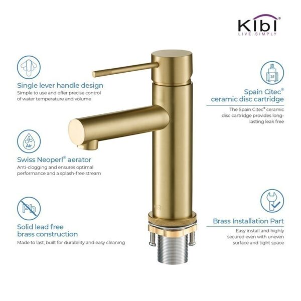 KIBI USA KBF1010 Circular X 6 7/8 Inch Single Hole Deck Mounted Luxury Solid Brass Single Hole Bathroom Faucet