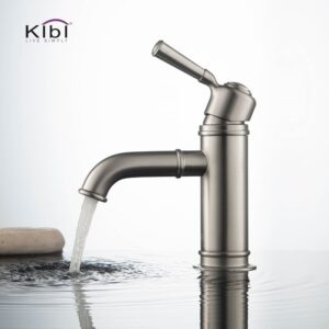 KIBI USA KBF1012 Victorian 7 1/4 Inch Single Hole Deck Mounted Solid Brass Single Handle Bathroom Vanity Sink Faucet with Water Hose