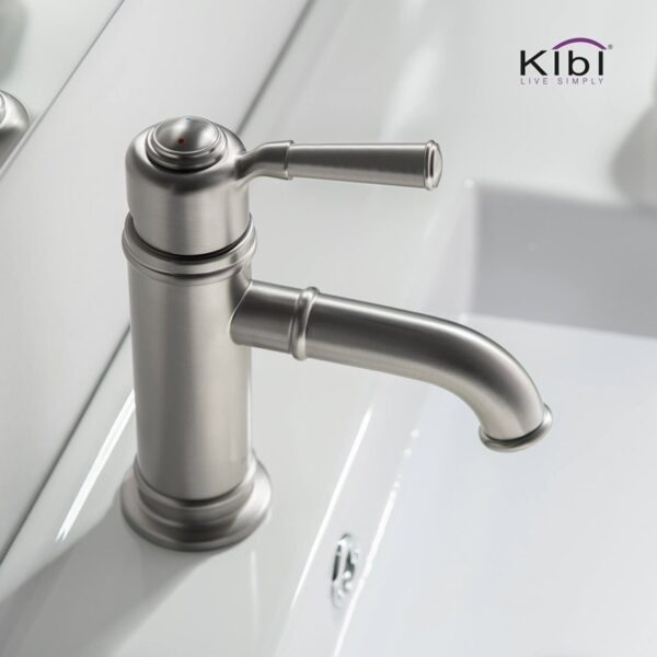 KIBI USA KBF1012 Victorian 7 1/4 Inch Single Hole Deck Mounted Solid Brass Single Handle Bathroom Vanity Sink Faucet with Water Hose