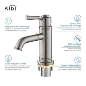 KIBI USA KBF1012 Victorian 7 1/4 Inch Single Hole Deck Mounted Solid Brass Single Handle Bathroom Vanity Sink Faucet with Water Hose