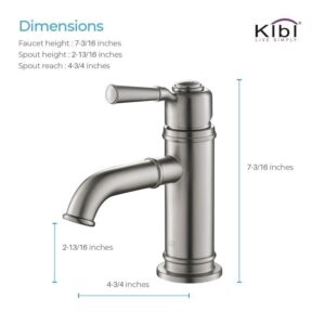 KIBI USA KBF1012 Victorian 7 1/4 Inch Single Hole Deck Mounted Solid Brass Single Handle Bathroom Vanity Sink Faucet with Water Hose