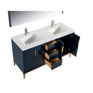 Kubebath KD9960 Divani 60 Inch Freestanding Double Sink Bath Vanity with Quartz Counter Top