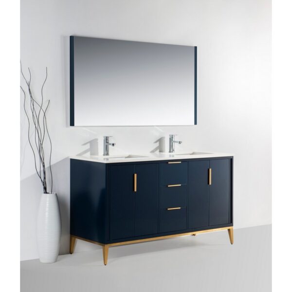 Kubebath KD9960 Divani 60 Inch Freestanding Double Sink Bath Vanity with Quartz Counter Top