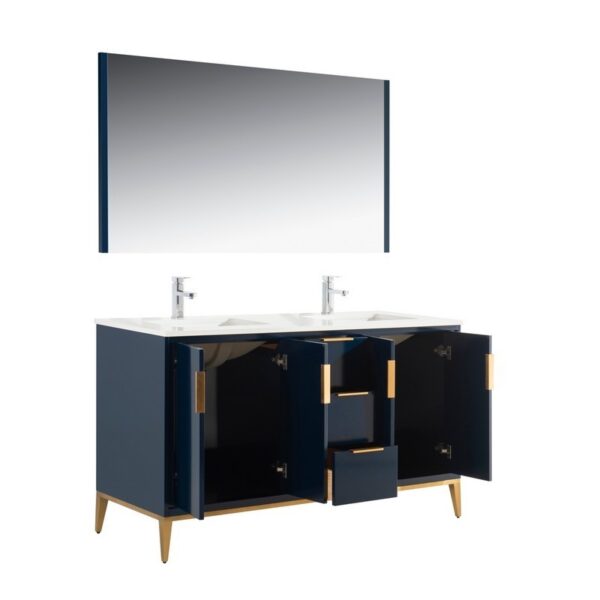 Kubebath KD9960 Divani 60 Inch Freestanding Double Sink Bath Vanity with Quartz Counter Top