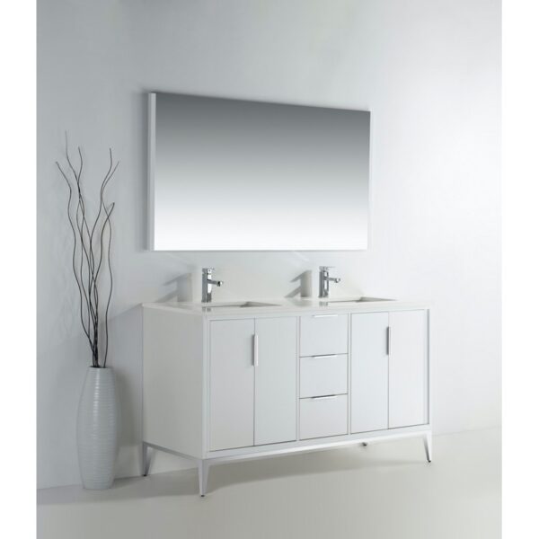 Kubebath KD9960 Divani 60 Inch Freestanding Double Sink Bath Vanity with Quartz Counter Top