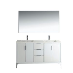 Kubebath KD9960 Divani 60 Inch Freestanding Double Sink Bath Vanity with Quartz Counter Top