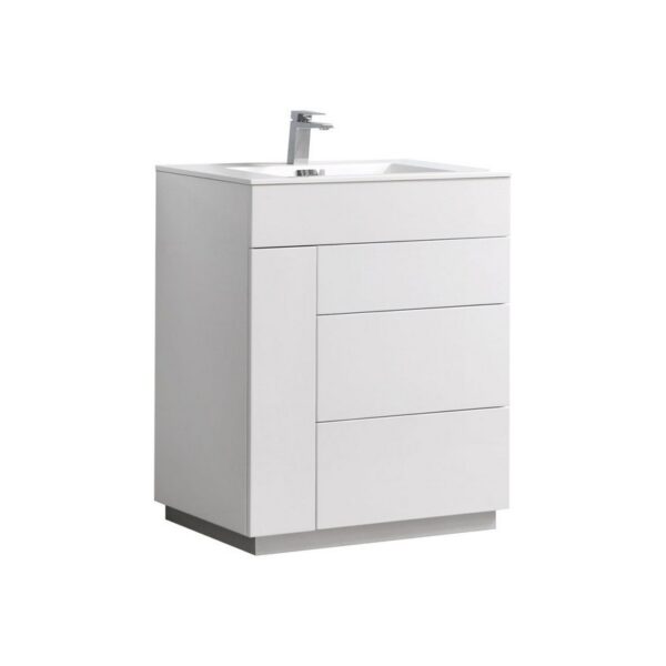 Kubebath KFM30-GW Milano 30 Inch High Glossy White Floor Mount Modern Bathroom Vanity