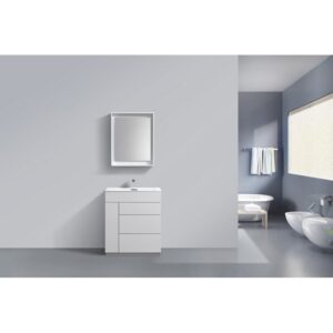 Kubebath KFM30-GW Milano 30 Inch High Glossy White Floor Mount Modern Bathroom Vanity