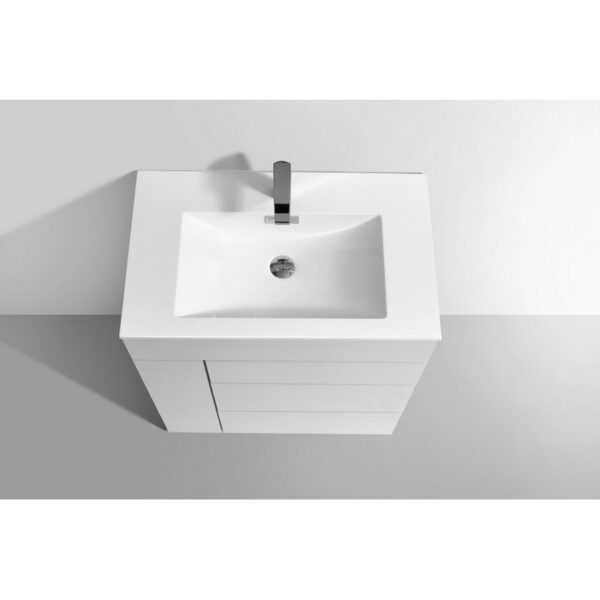 Kubebath KFM30-GW Milano 30 Inch High Glossy White Floor Mount Modern Bathroom Vanity