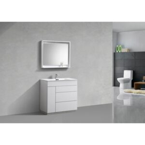 Kubebath KFM36-GW Milano 36 Inch High Glossy White  Modern Bathroom Vanity