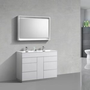 Kubebath KFM48D-GW Milano 48 Inch Double Sink High Glossy White  Modern Bathroom Vanity