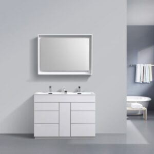 Kubebath KFM48D-GW Milano 48 Inch Double Sink High Glossy White  Modern Bathroom Vanity