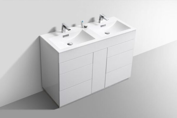 Kubebath KFM48D-GW Milano 48 Inch Double Sink High Glossy White  Modern Bathroom Vanity