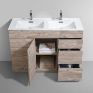 Kubebath KFM48D-NW Milano 48 Inch Double Sink  Nature Wood Modern Bathroom Vanity