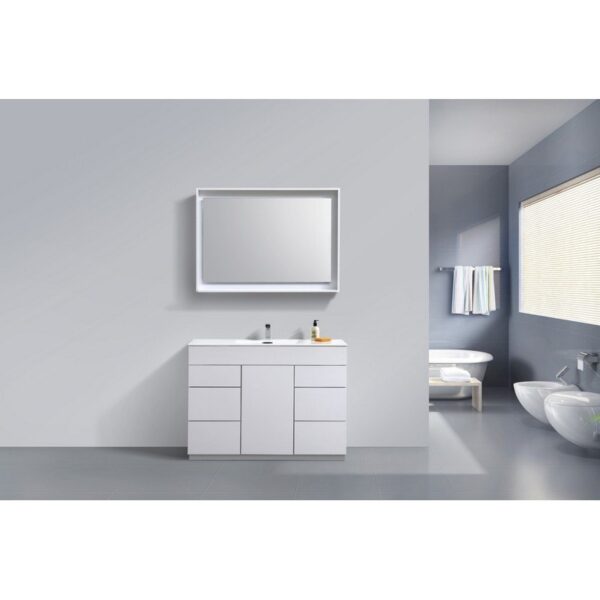 Kubebath KFM48S-GW Milano 48 Inch Single Sink High Glossy White  Modern Bathroom Vanity