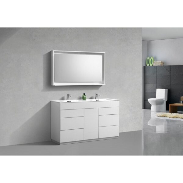 Kubebath KFM60D-GW Milano 60 Inch Double Sink High Glossy White  Modern Bathroom Vanity