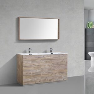 Kubebath KFM60D-NW Milano 60 Inch Double Sink Nature Wood Modern Bathroom Vanity