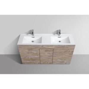 Kubebath KFM60D-NW Milano 60 Inch Double Sink Nature Wood Modern Bathroom Vanity