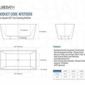 Kubebath KFST5059 Kube Squadra 59 Inch Free Standing Bathtub