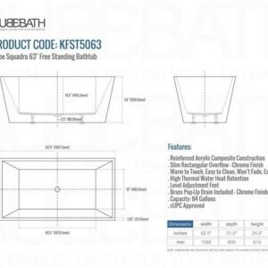 Kubebath KFST5063 Kube Squadra 63 Inch Free Standing Bathtub