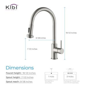 KIBI USA KKF2002 Casa 16 1/2 Inch Single Hole Deck Mount Single Level Pull-Down Kitchen Faucet with Sprayer