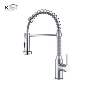 KIBI USA KKF2003 Aurora 17 Inch Single Hole Deck Mount Single Handle High Arc Pull-Down Kitchen Faucet with Sprayer