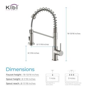 KIBI USA KKF2004 Lodi 19 1/8 Inch Single Hole Deck Mount Pull-Out Single Level Lead Free Brass Kitchen Faucet with Sprayer and Magnetic Docking