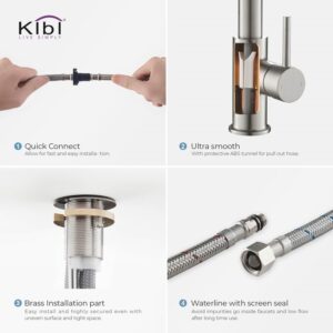 KIBI USA KKF2004 Lodi 19 1/8 Inch Single Hole Deck Mount Pull-Out Single Level Lead Free Brass Kitchen Faucet with Sprayer and Magnetic Docking