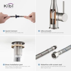 KIBI USA KKF2005 Napa 16 1/4 Inch Single Hole Deck Mount High Arc Pull-Out Single Level Lead Free Brass Kitchen Faucet with Sprayer and Magnetic Docking